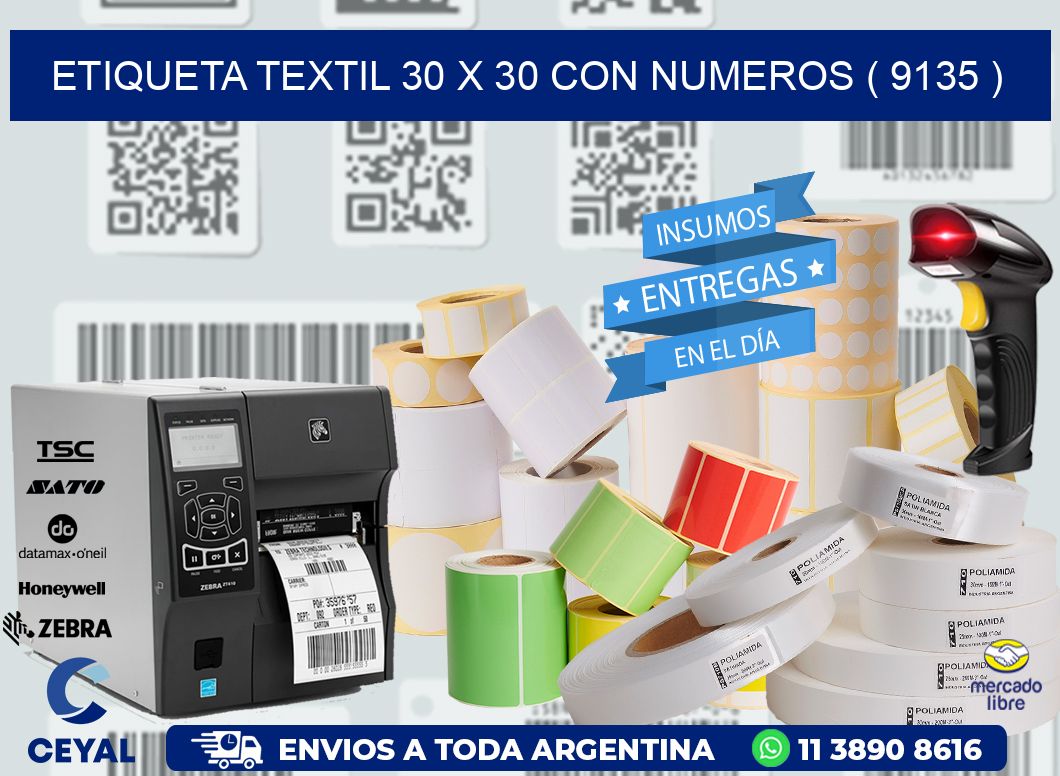 ETIQUETA TEXTIL 30 X 30 CON NUMEROS ( 9135 )