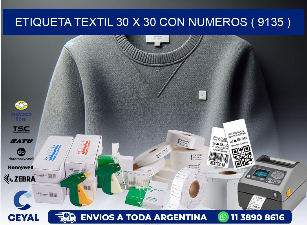 ETIQUETA TEXTIL 30 X 30 CON NUMEROS ( 9135 )