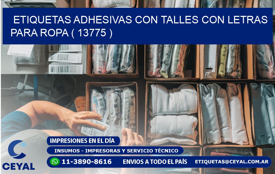 ETIQUETAS ADHESIVAS CON TALLES CON LETRAS PARA ROPA ( 13775 )