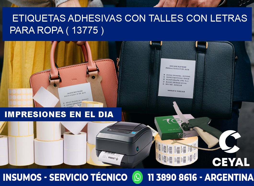 ETIQUETAS ADHESIVAS CON TALLES CON LETRAS PARA ROPA ( 13775 )