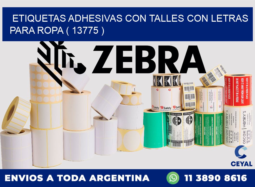 ETIQUETAS ADHESIVAS CON TALLES CON LETRAS PARA ROPA ( 13775 )