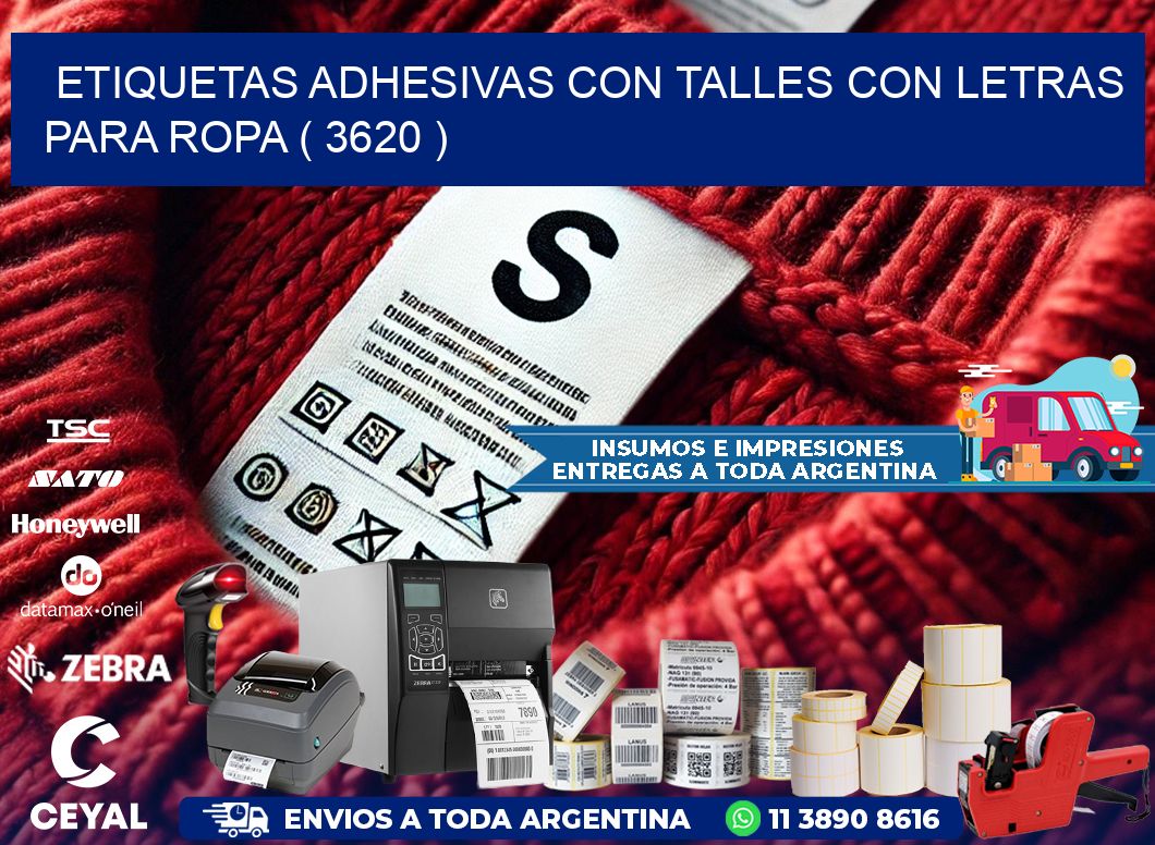 ETIQUETAS ADHESIVAS CON TALLES CON LETRAS PARA ROPA ( 3620 )