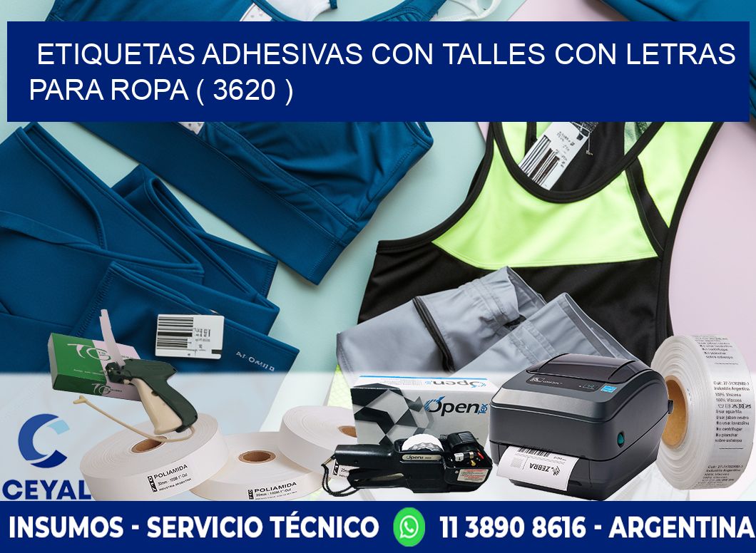 ETIQUETAS ADHESIVAS CON TALLES CON LETRAS PARA ROPA ( 3620 )