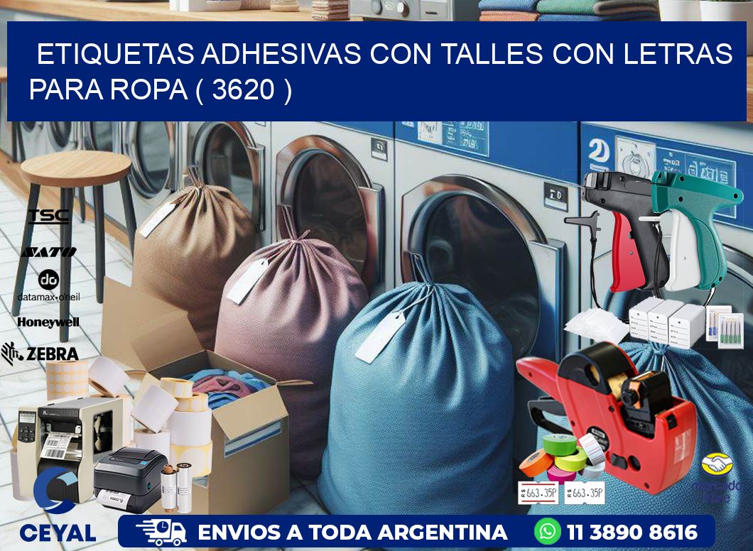 ETIQUETAS ADHESIVAS CON TALLES CON LETRAS PARA ROPA ( 3620 )