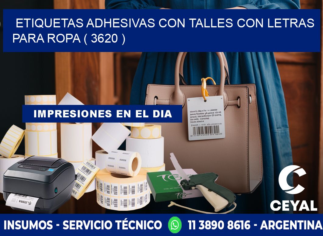 ETIQUETAS ADHESIVAS CON TALLES CON LETRAS PARA ROPA ( 3620 )