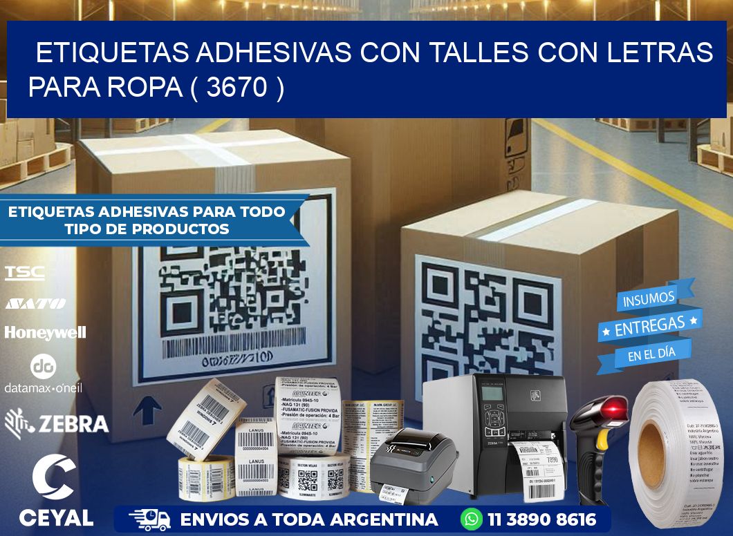 ETIQUETAS ADHESIVAS CON TALLES CON LETRAS PARA ROPA ( 3670 )