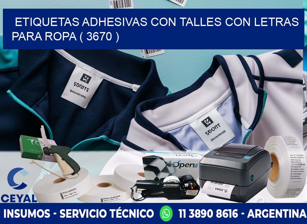 ETIQUETAS ADHESIVAS CON TALLES CON LETRAS PARA ROPA ( 3670 )