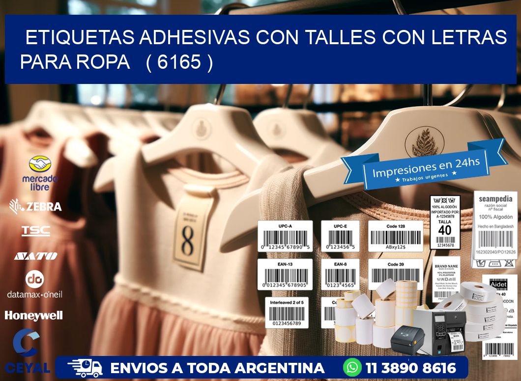 ETIQUETAS ADHESIVAS CON TALLES CON LETRAS PARA ROPA   ( 6165 )