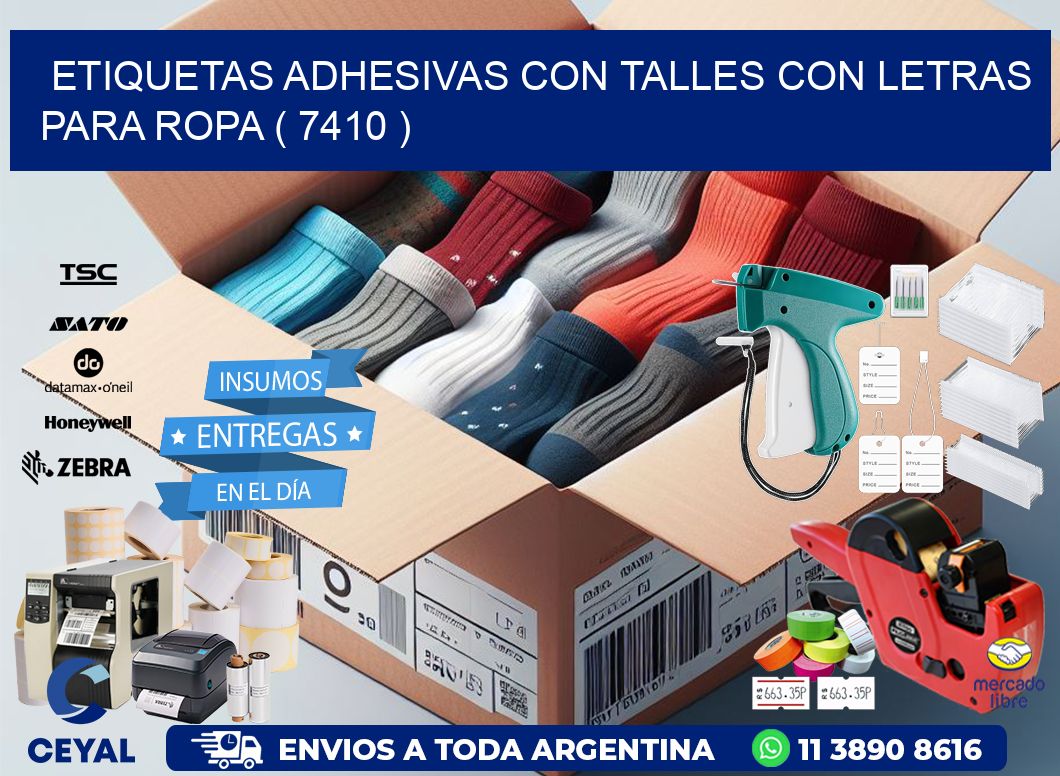 ETIQUETAS ADHESIVAS CON TALLES CON LETRAS PARA ROPA ( 7410 )