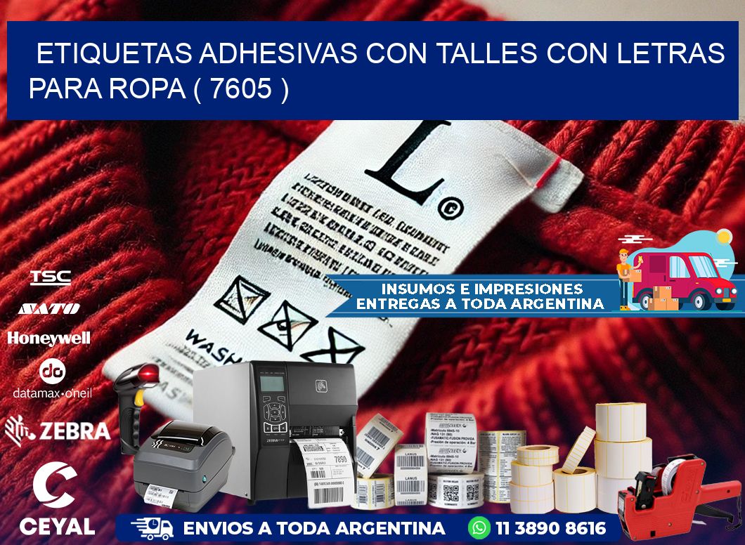 ETIQUETAS ADHESIVAS CON TALLES CON LETRAS PARA ROPA ( 7605 )