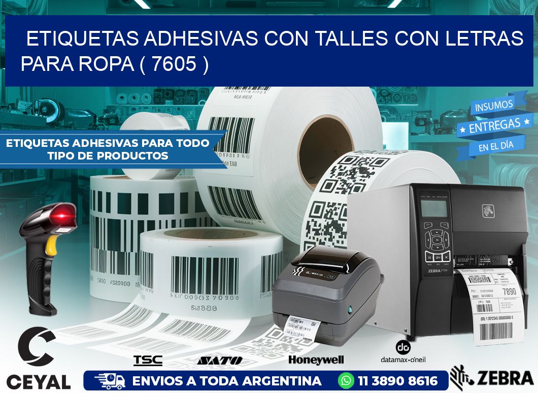 ETIQUETAS ADHESIVAS CON TALLES CON LETRAS PARA ROPA ( 7605 )