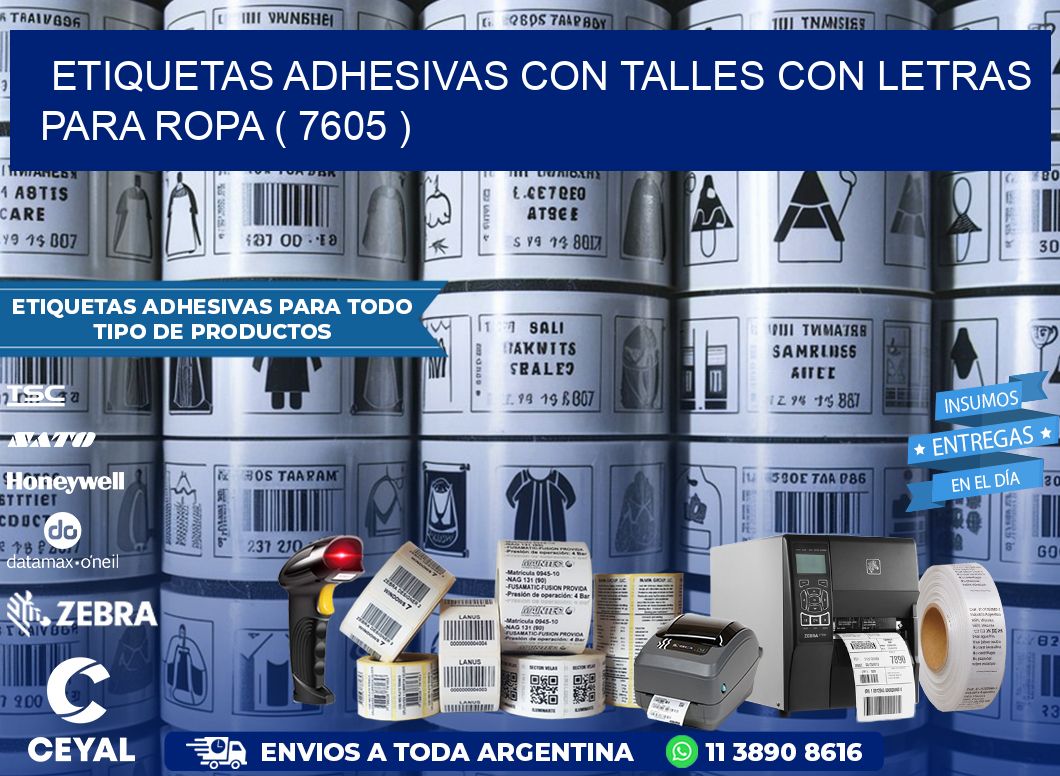 ETIQUETAS ADHESIVAS CON TALLES CON LETRAS PARA ROPA ( 7605 )