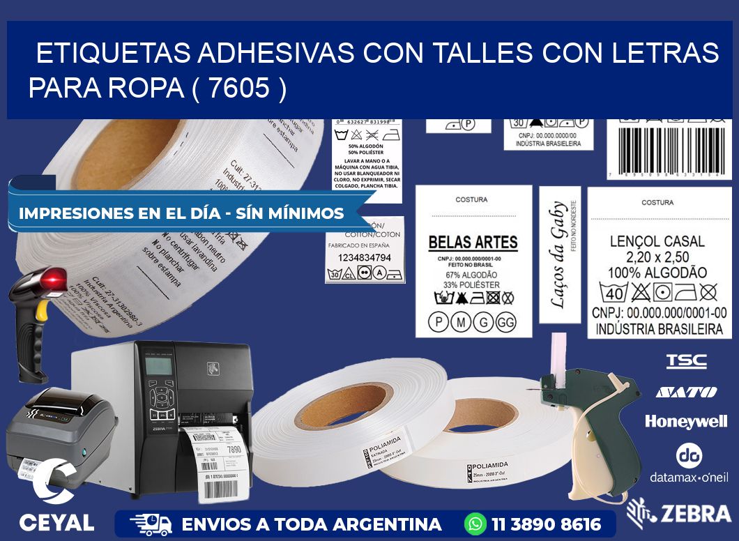 ETIQUETAS ADHESIVAS CON TALLES CON LETRAS PARA ROPA ( 7605 )