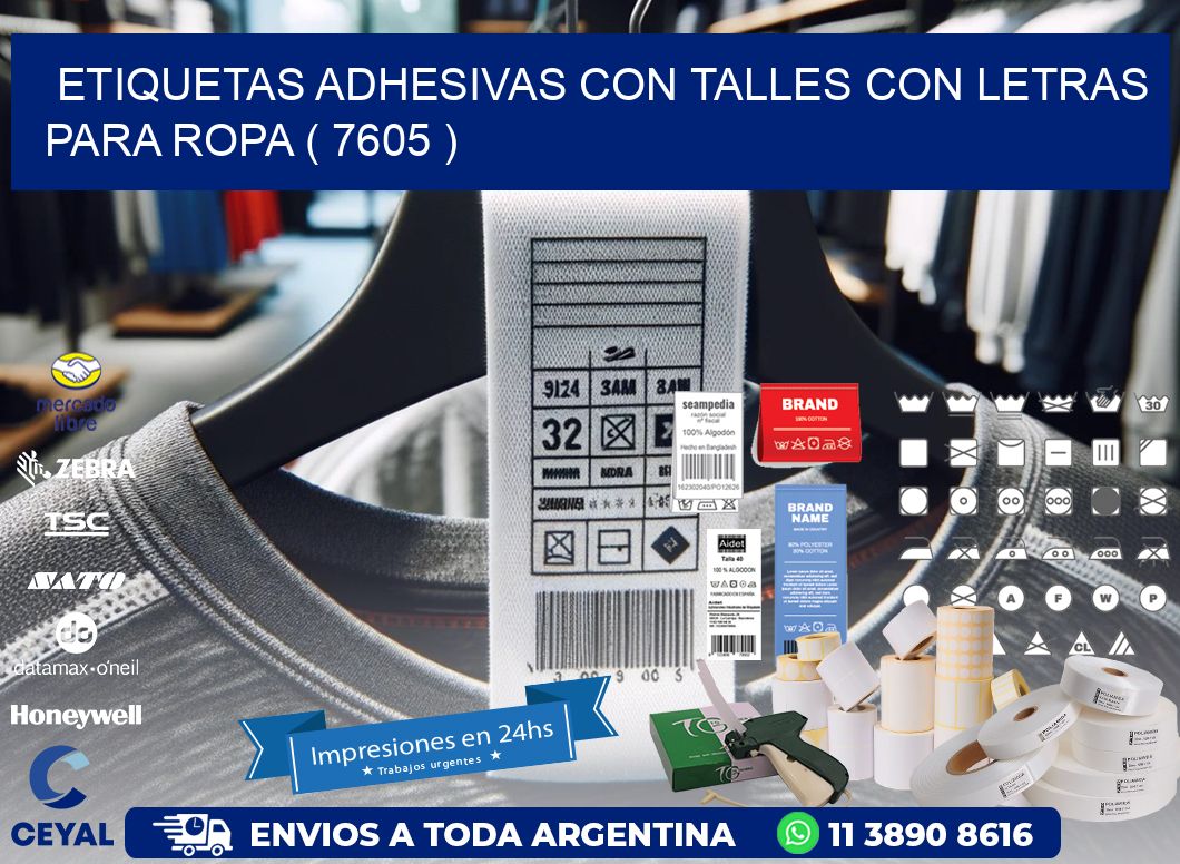 ETIQUETAS ADHESIVAS CON TALLES CON LETRAS PARA ROPA ( 7605 )