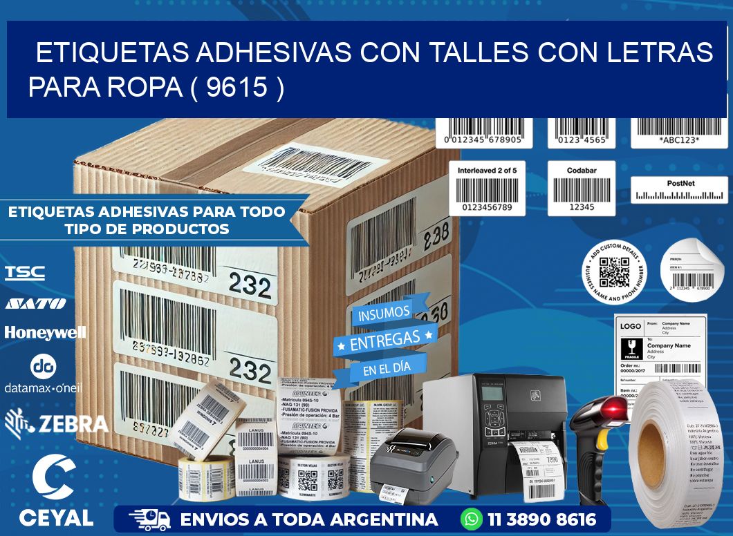 ETIQUETAS ADHESIVAS CON TALLES CON LETRAS PARA ROPA ( 9615 )