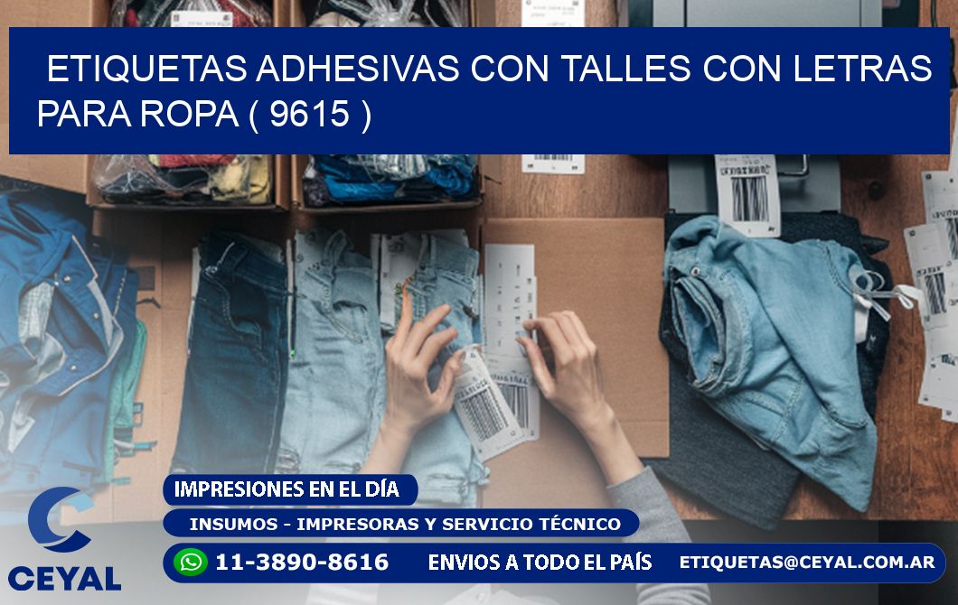 ETIQUETAS ADHESIVAS CON TALLES CON LETRAS PARA ROPA ( 9615 )