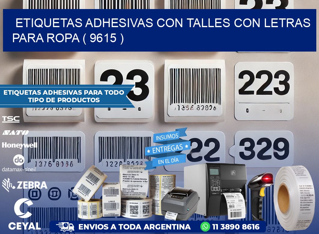 ETIQUETAS ADHESIVAS CON TALLES CON LETRAS PARA ROPA ( 9615 )