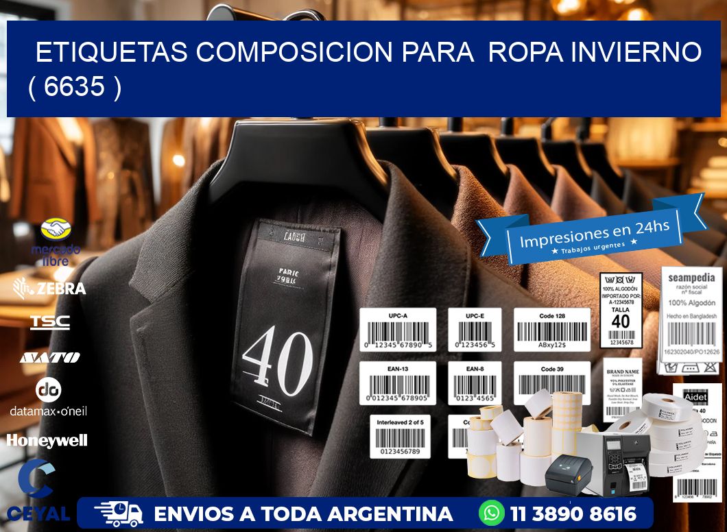 ETIQUETAS COMPOSICION PARA  ROPA INVIERNO   ( 6635 )