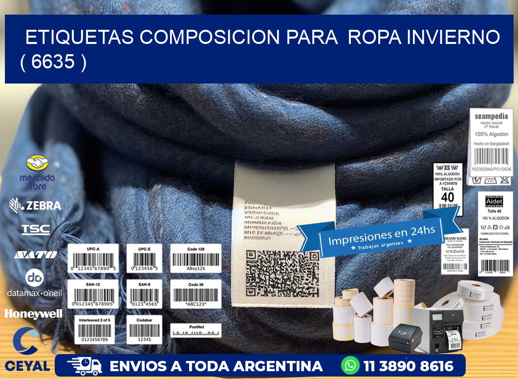 ETIQUETAS COMPOSICION PARA  ROPA INVIERNO   ( 6635 )