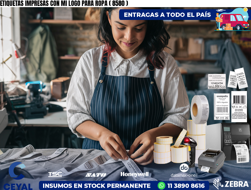 ETIQUETAS IMPRESAS CON MI LOGO PARA ROPA ( 8580 )