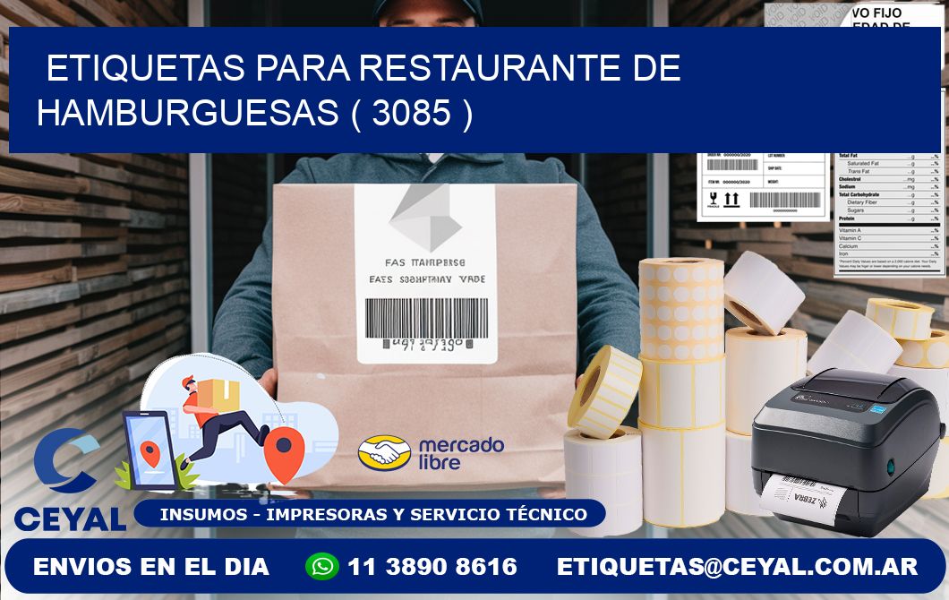 ETIQUETAS PARA RESTAURANTE DE HAMBURGUESAS ( 3085 )