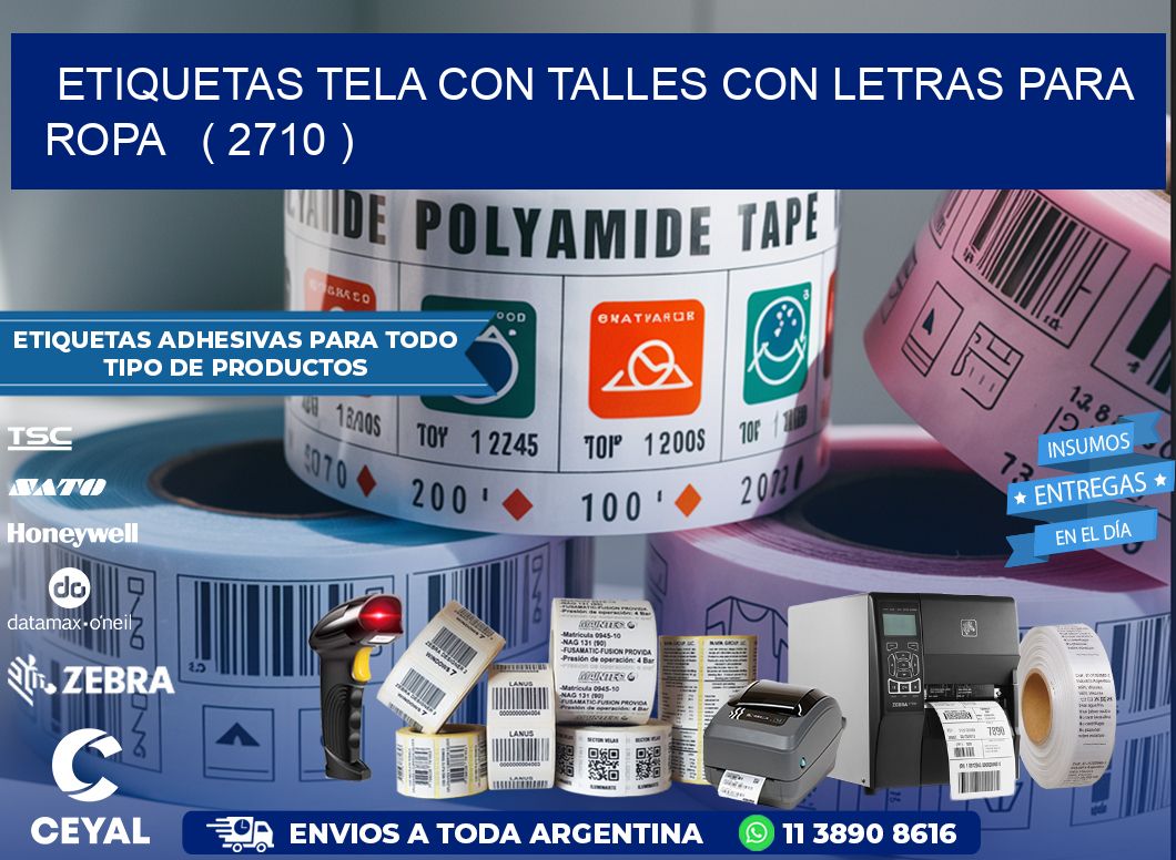 ETIQUETAS TELA CON TALLES CON LETRAS PARA ROPA   ( 2710 )