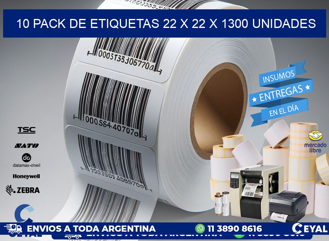 10 PACK DE ETIQUETAS 22 x 22 X 1300 UNIDADES