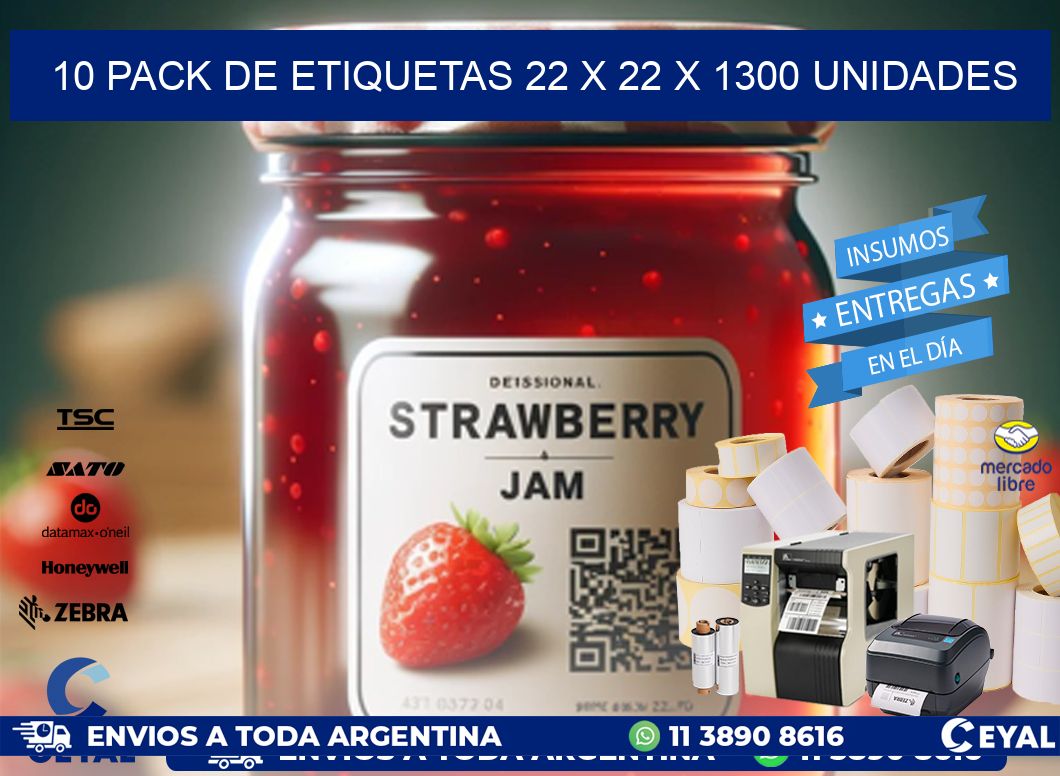 10 PACK DE ETIQUETAS 22 x 22 X 1300 UNIDADES