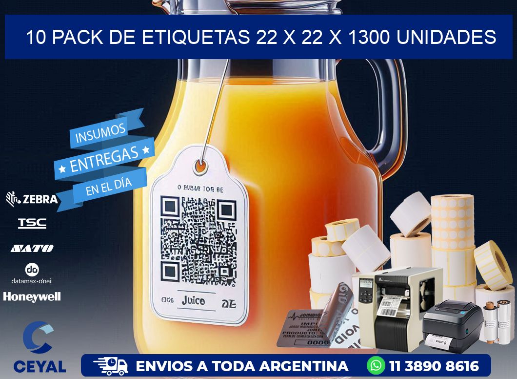 10 PACK DE ETIQUETAS 22 x 22 X 1300 UNIDADES