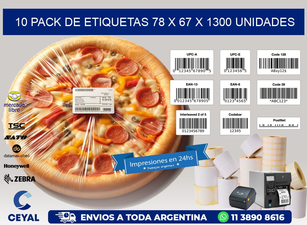 10 PACK DE ETIQUETAS 78 x 67 X 1300 UNIDADES