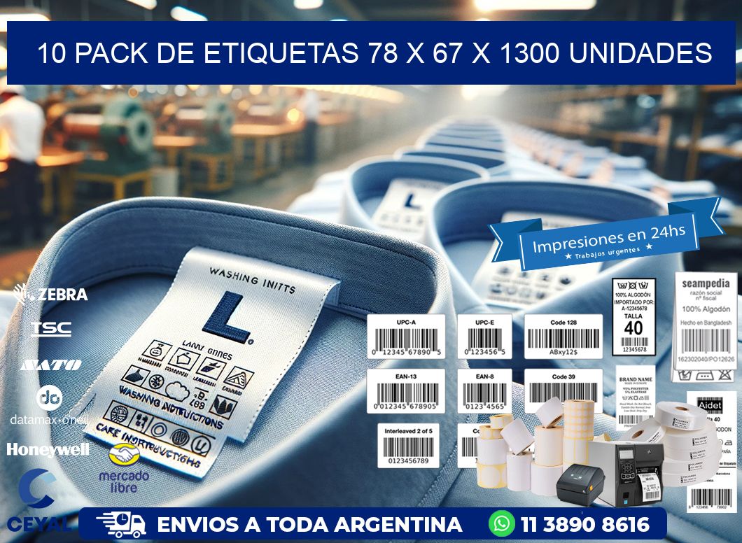 10 PACK DE ETIQUETAS 78 x 67 X 1300 UNIDADES