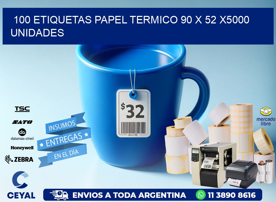 100 ETIQUETAS PAPEL TERMICO 90 x 52 X5000 UNIDADES