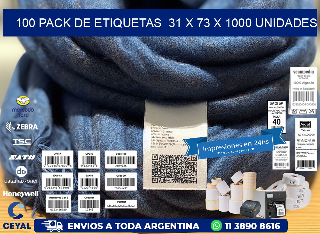 100 PACK DE ETIQUETAS  31 x 73 X 1000 UNIDADES