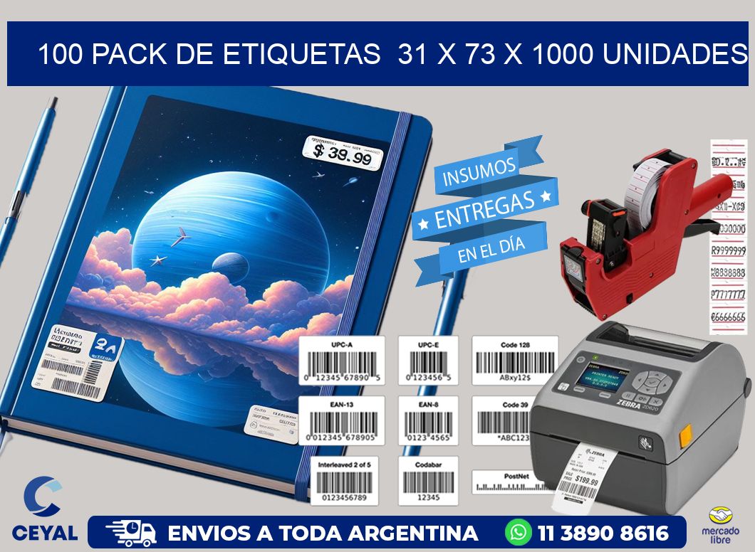 100 PACK DE ETIQUETAS  31 x 73 X 1000 UNIDADES