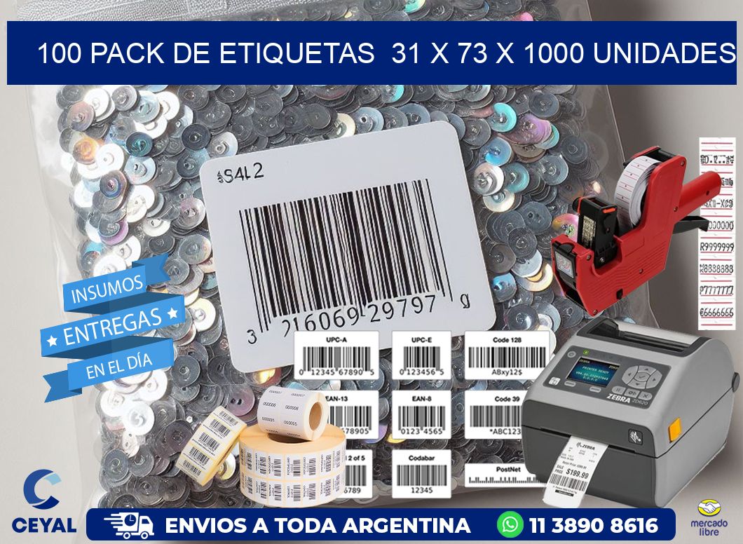 100 PACK DE ETIQUETAS  31 x 73 X 1000 UNIDADES