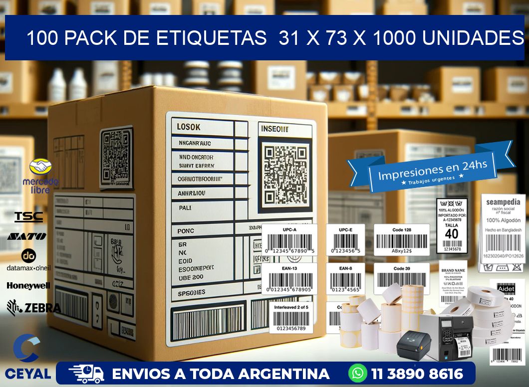 100 PACK DE ETIQUETAS  31 x 73 X 1000 UNIDADES