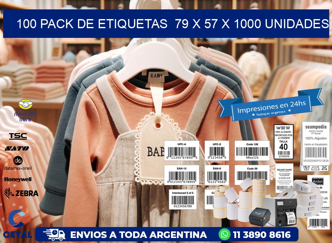 100 PACK DE ETIQUETAS  79 x 57 X 1000 UNIDADES