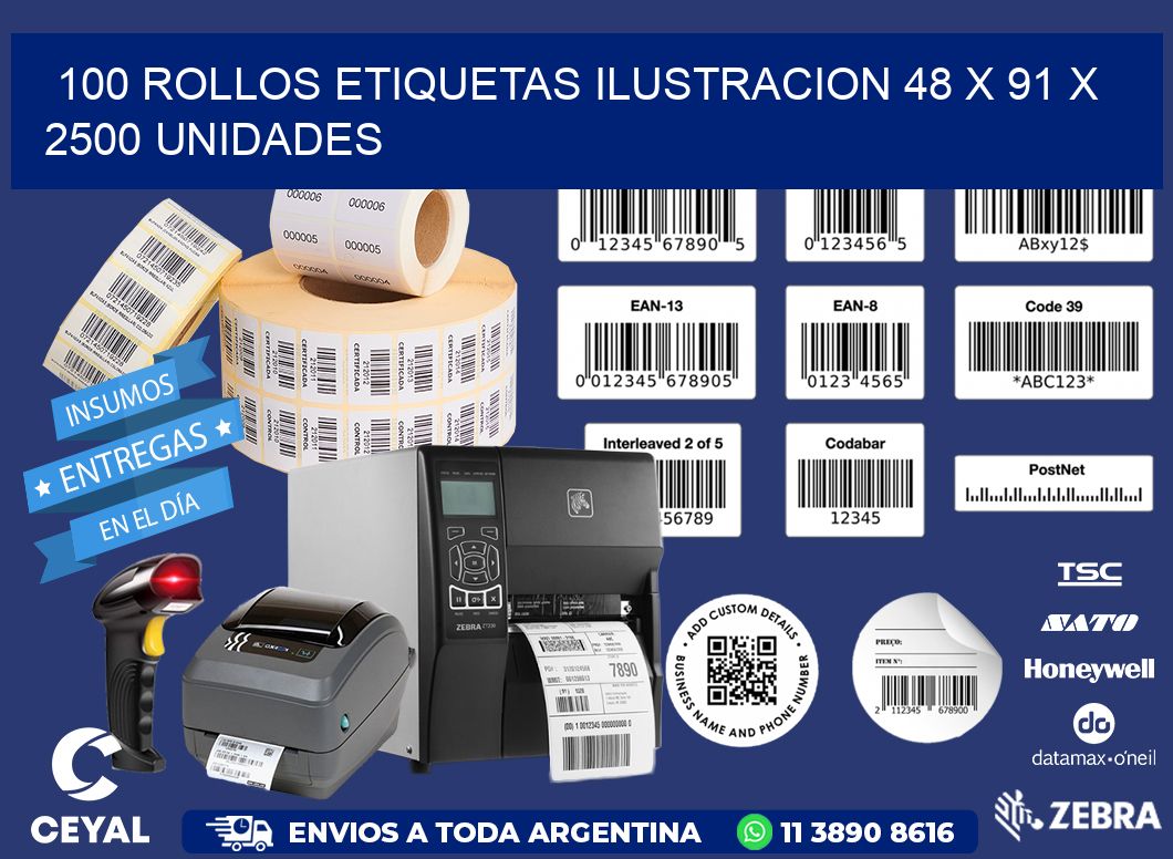 100 ROLLOS ETIQUETAS ILUSTRACION 48 x 91 X 2500 UNIDADES