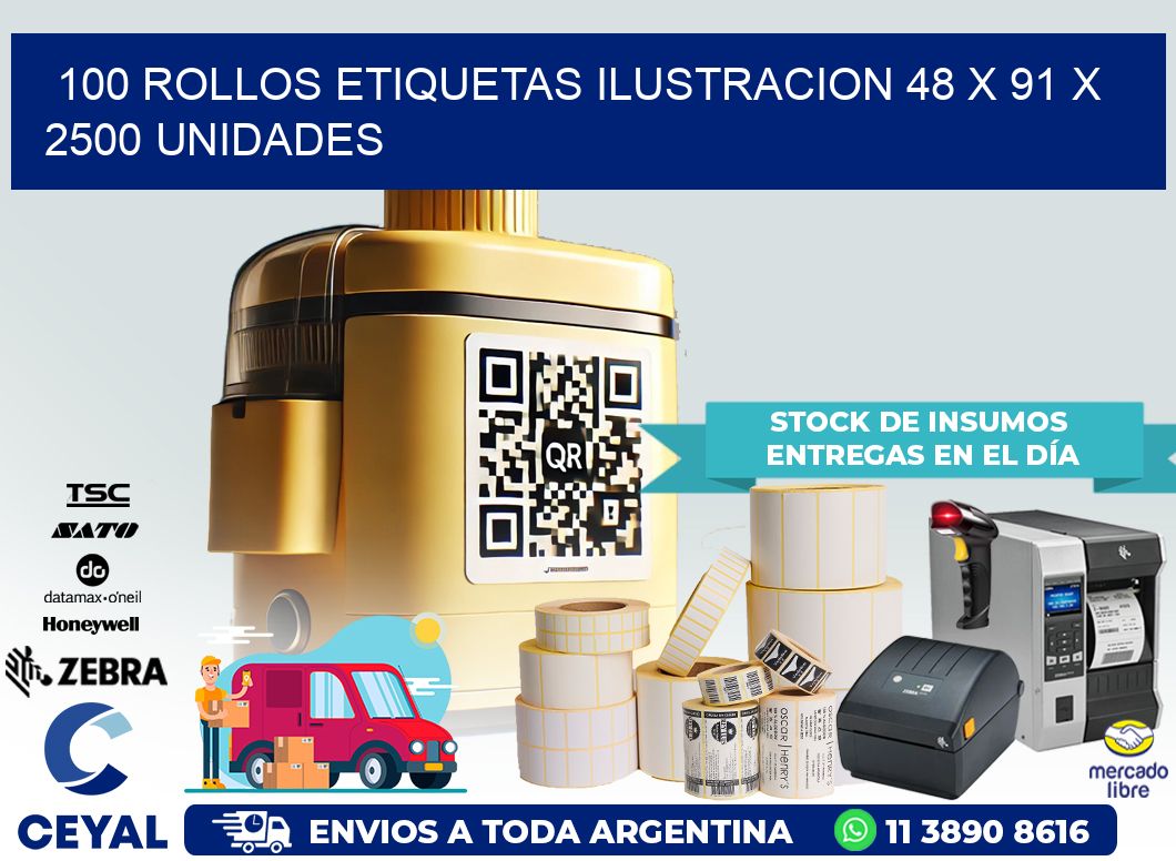 100 ROLLOS ETIQUETAS ILUSTRACION 48 x 91 X 2500 UNIDADES