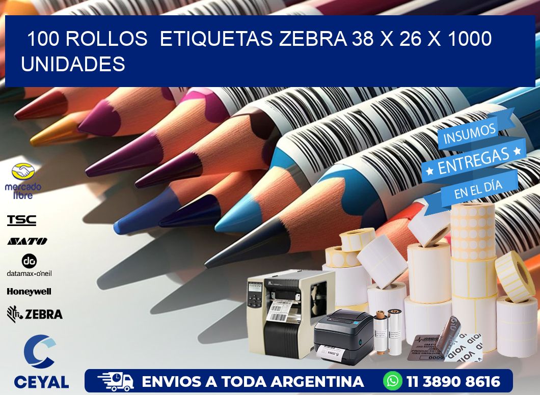 100 ROLLOS  ETIQUETAS ZEBRA 38 x 26 X 1000 UNIDADES