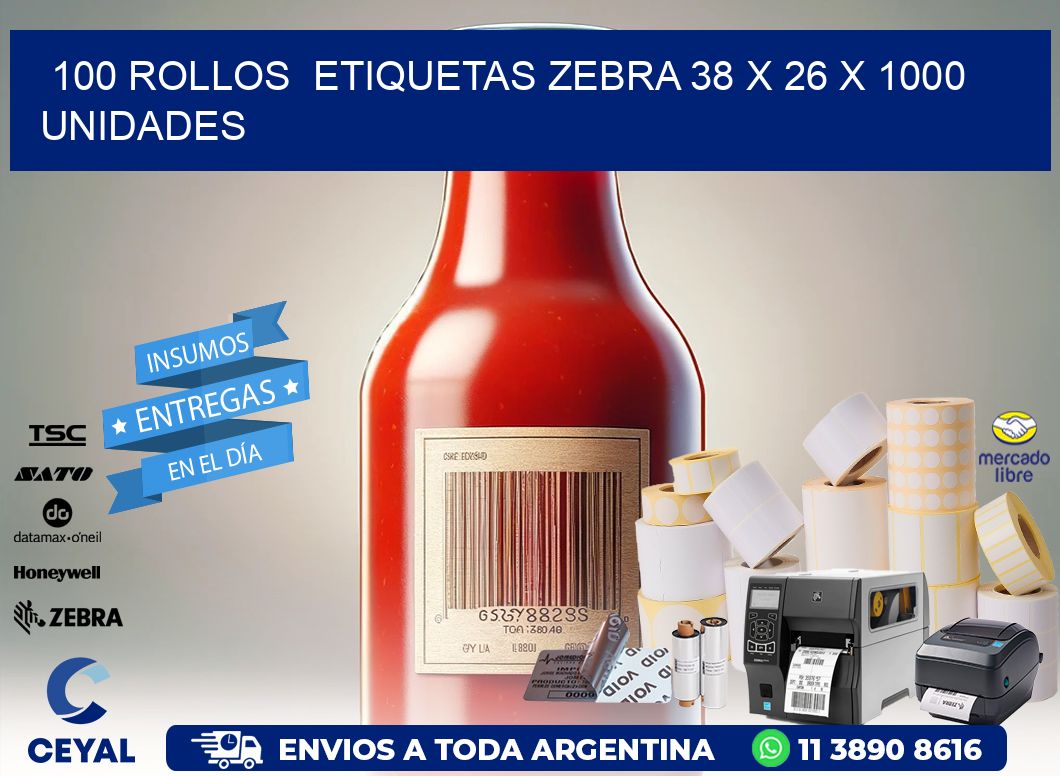 100 ROLLOS  ETIQUETAS ZEBRA 38 x 26 X 1000 UNIDADES