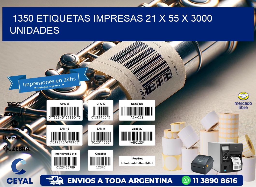 1350 ETIQUETAS IMPRESAS 21 x 55 X 3000 UNIDADES