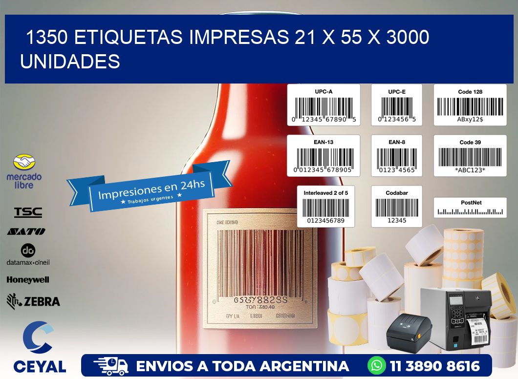 1350 ETIQUETAS IMPRESAS 21 x 55 X 3000 UNIDADES