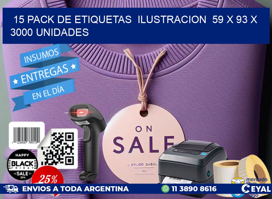 15 PACK DE ETIQUETAS  ILUSTRACION  59 x 93 X 3000 UNIDADES