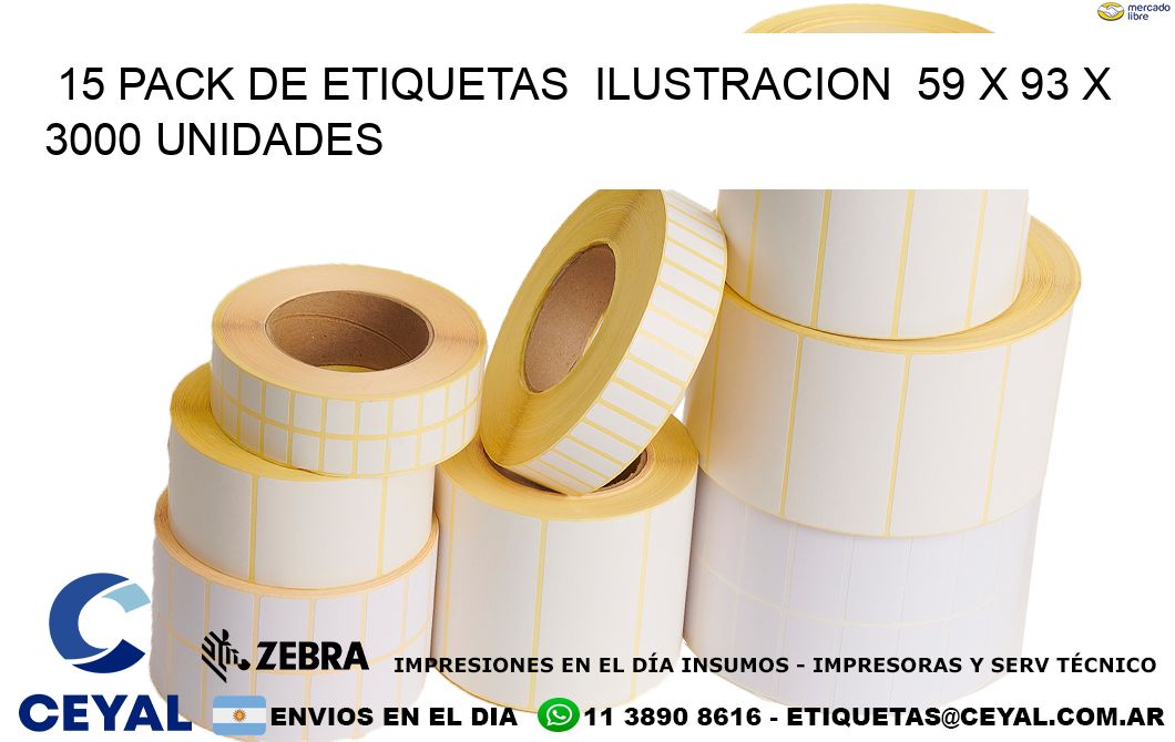 15 PACK DE ETIQUETAS  ILUSTRACION  59 x 93 X 3000 UNIDADES