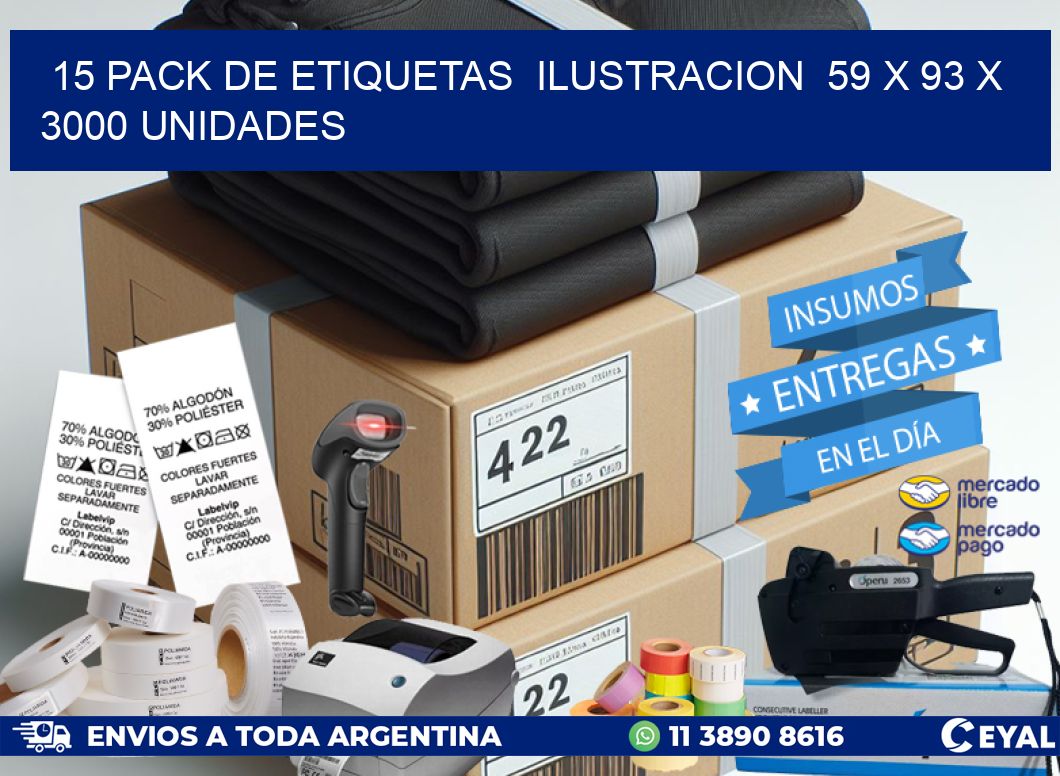 15 PACK DE ETIQUETAS  ILUSTRACION  59 x 93 X 3000 UNIDADES