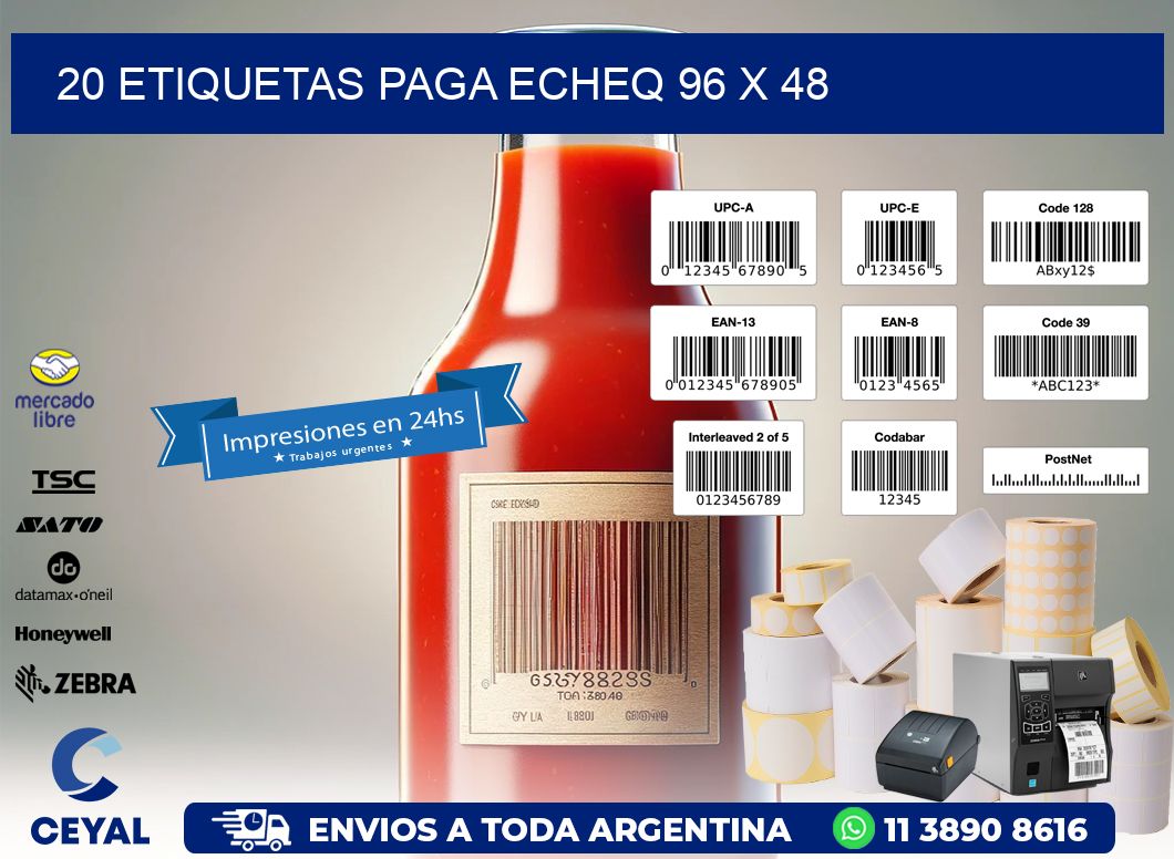 20 ETIQUETAS PAGA ECHEQ 96 x 48