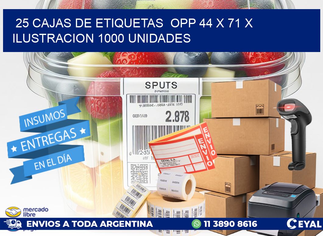 25 CAJAS DE ETIQUETAS  OPP 44 x 71 X ILUSTRACION 1000 UNIDADES