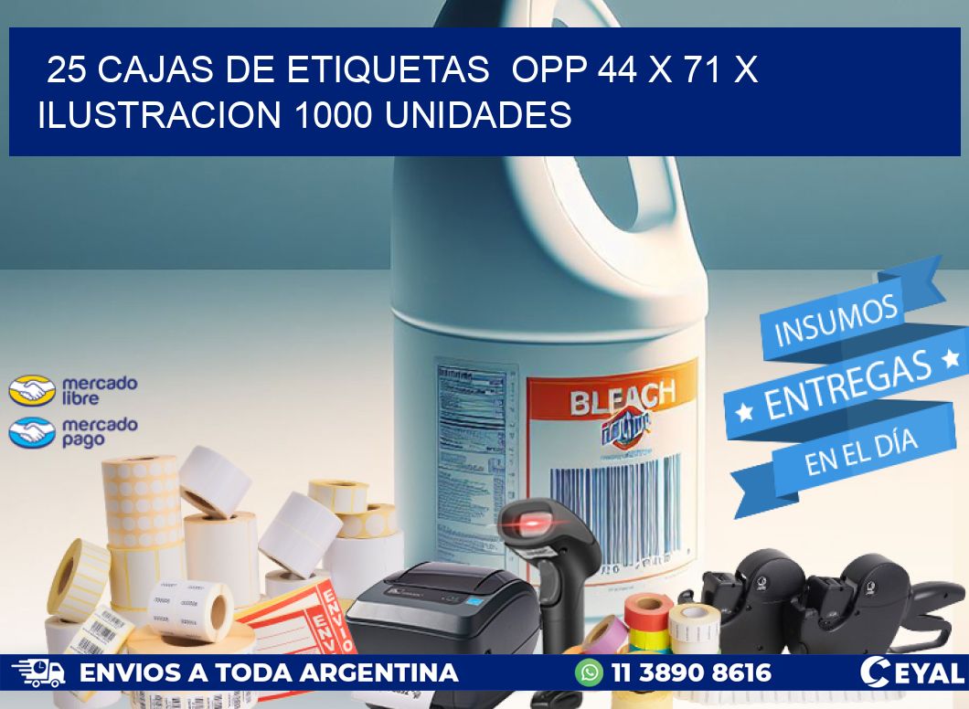 25 CAJAS DE ETIQUETAS  OPP 44 x 71 X ILUSTRACION 1000 UNIDADES