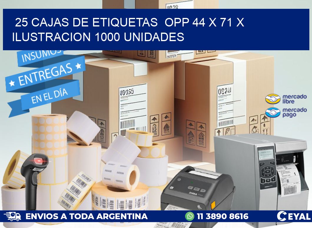 25 CAJAS DE ETIQUETAS  OPP 44 x 71 X ILUSTRACION 1000 UNIDADES